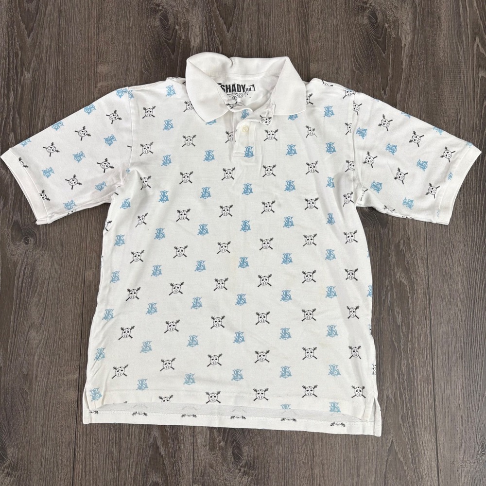Shady Ltd Men's White All Over Skater Skull Print Short Sleeve Polo Shirt Size S